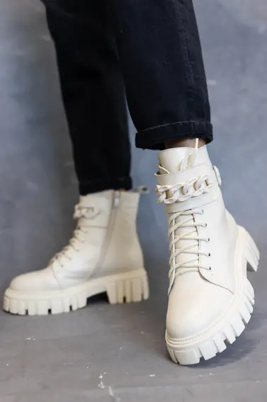 Жіночі черевики шкіряні зимові молочні Vlamax Б 67 на хутрі фото 5 — інтернет-магазин Tapok
