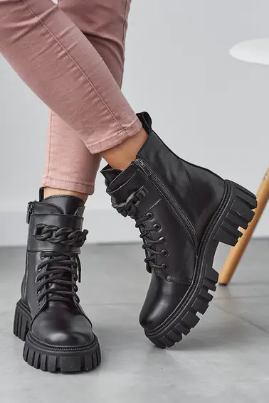 Женские ботинки кожаные зимние черные Vlamax Б 67 на меху фото 5 — интернет-магазин Tapok
