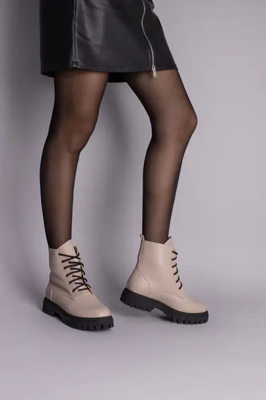 Черевики жіночі шкіряні бежеві на шнурках зимові фото 3 — інтернет-магазин Tapok