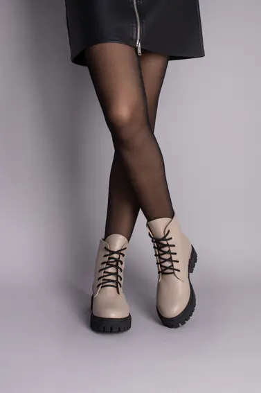 Черевики жіночі шкіряні бежеві на шнурках зимові фото 5 — інтернет-магазин Tapok