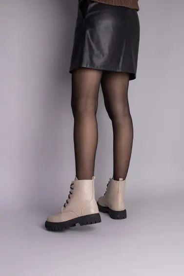 Ботинки женские кожаные бежевые на шнурках зимние фото 7 — интернет-магазин Tapok