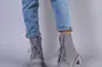 Ботинки женские замшевые серого цвета на шнурках и с замком зимние Фото 3
