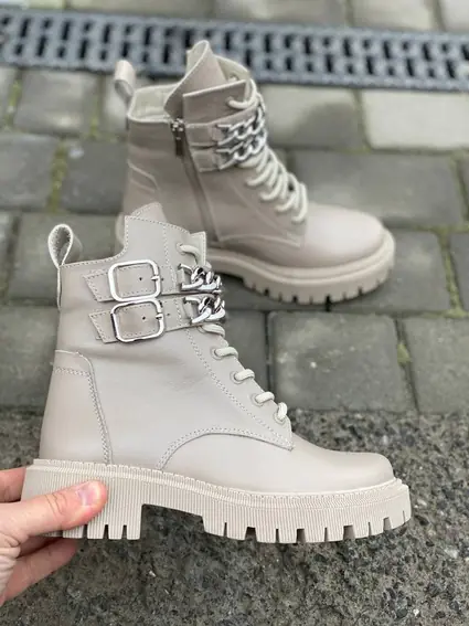 Женские ботинки кожаные зимние бежевые Vikont 39-37-19 на меху фото 2 — интернет-магазин Tapok