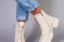 Ботинки женские кожаные молочного цвета на шнурках и с замком зимние Фото 2