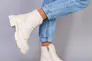 Ботинки женские кожаные молочного цвета на шнурках и с замком зимние Фото 3