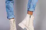 Ботинки женские кожаные молочного цвета на шнурках и с замком зимние Фото 4