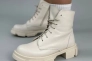 Ботинки женские кожаные молочного цвета на шнурках и с замком зимние Фото 16