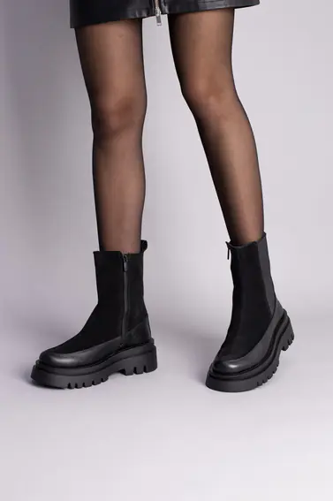 Ботинки женские замшевые черные с кожаной вставкой зимние фото 6 — интернет-магазин Tapok