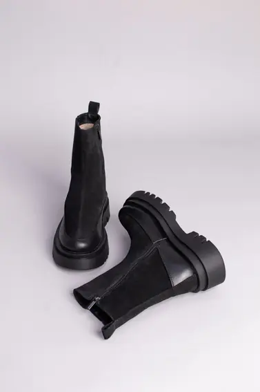 Ботинки женские замшевые черные с кожаной вставкой зимние фото 9 — интернет-магазин Tapok
