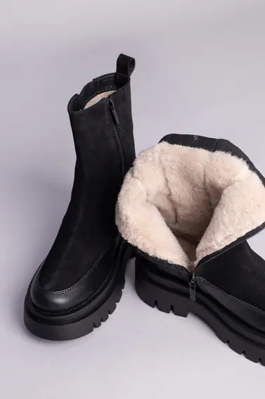 Ботинки женские замшевые черные с кожаной вставкой зимние фото 10 — интернет-магазин Tapok