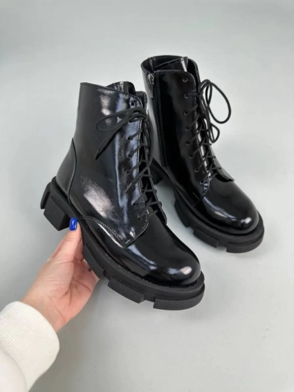 Ботинки женские кожа наплак черные на шнурках и с замком зимние фото 18 — интернет-магазин Tapok