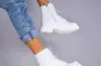Ботинки женские кожаные белого цвета на шнурках и с замком зимние Фото 9