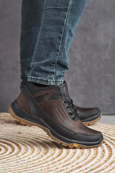 Мужские кроссовки кожаные зимние черные-коричневые Emirro 124  на меху фото 1 — интернет-магазин Tapok