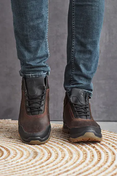 Чоловічі кросівки шкіряні зимові чорно-коричневі Emirro 124 на хутрі фото 2 — інтернет-магазин Tapok