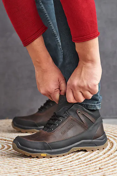 Мужские кроссовки кожаные зимние черные-коричневые Emirro 124  на меху фото 3 — интернет-магазин Tapok