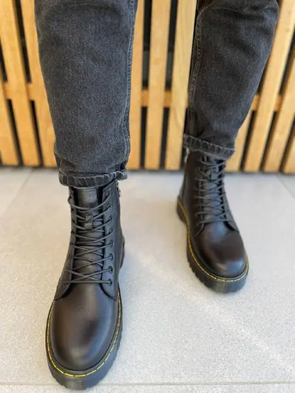 Ботинки мужские кожаные черного цвета с желтой строчкой зимние фото 5 — интернет-магазин Tapok