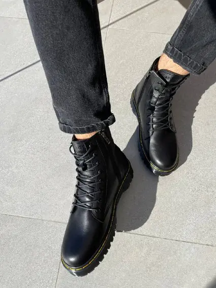 Ботинки мужские кожаные черного цвета с желтой строчкой зимние фото 6 — интернет-магазин Tapok