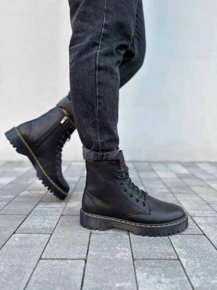 Ботинки мужские кожаные черного цвета с желтой строчкой зимние фото 21 — интернет-магазин Tapok