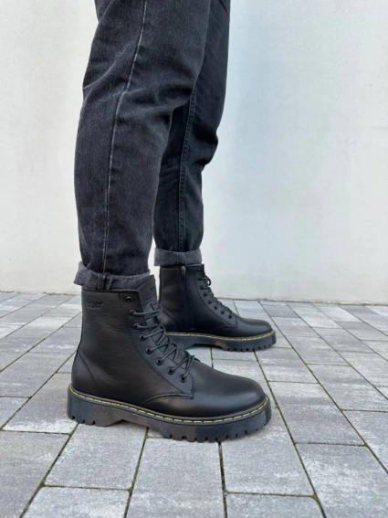 Ботинки мужские кожаные черного цвета с желтой строчкой зимние фото 22 — интернет-магазин Tapok