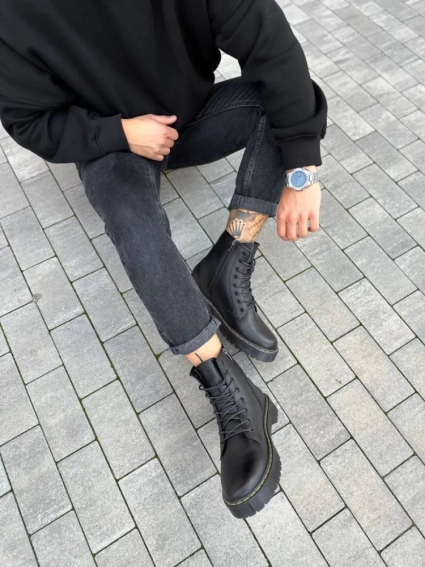 Ботинки мужские кожаные черного цвета с желтой строчкой зимние фото 26 — интернет-магазин Tapok