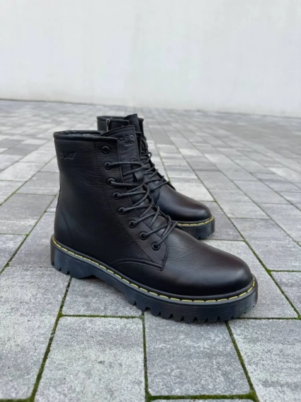 Ботинки мужские кожаные черного цвета с желтой строчкой зимние фото 31 — интернет-магазин Tapok
