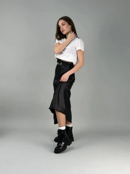 Ботинки женские кожа наплак черные на черной подошве низкий ход демисезонные фото 18 — интернет-магазин Tapok