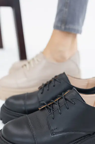 Женские туфли кожаные весна/осень черные Yuves 170 Style фото 4 — интернет-магазин Tapok