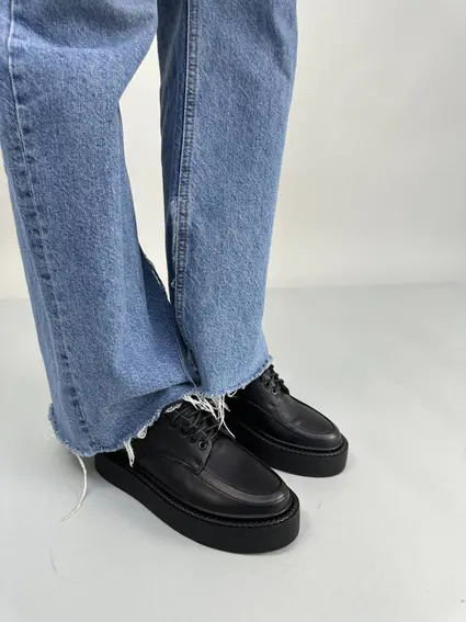 Туфли женские кожаные черного цвета на шнурках фото 3 — интернет-магазин Tapok