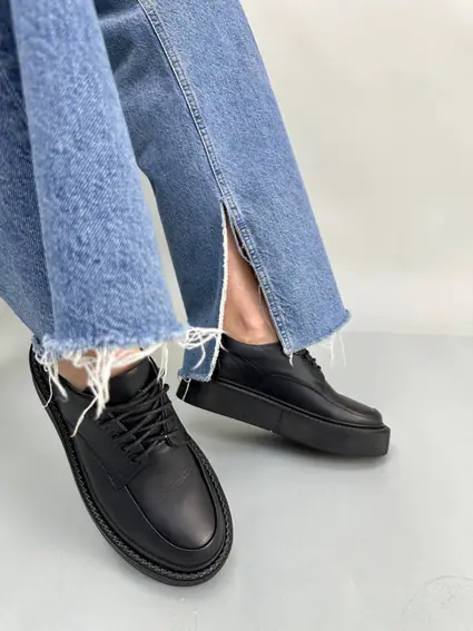 Туфли женские кожаные черного цвета на шнурках фото 4 — интернет-магазин Tapok