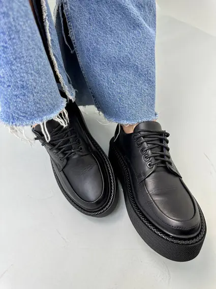 Туфли женские кожаные черного цвета на шнурках фото 7 — интернет-магазин Tapok