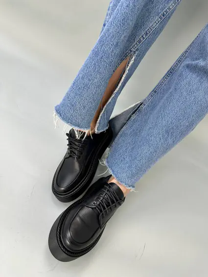 Туфли женские кожаные черного цвета на шнурках фото 10 — интернет-магазин Tapok