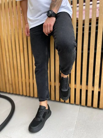 Кросівки чоловічі шкіряні чорні зі вставками замші фото 3 — інтернет-магазин Tapok