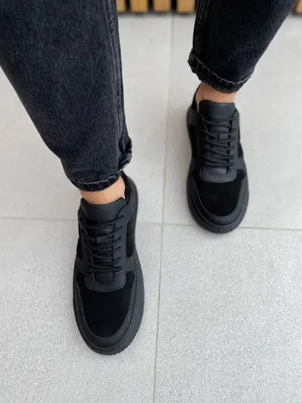 Кросівки чоловічі шкіряні чорні зі вставками замші фото 5 — інтернет-магазин Tapok