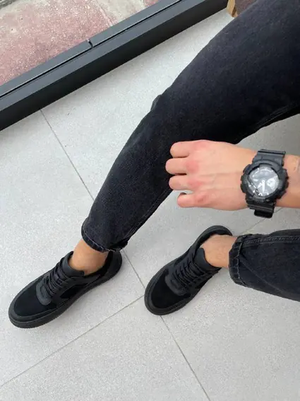 Кроссовки мужские кожаные черные с вставками замши фото 6 — интернет-магазин Tapok