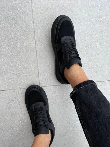 Кроссовки мужские кожаные черные с вставками замши фото 7 — интернет-магазин Tapok