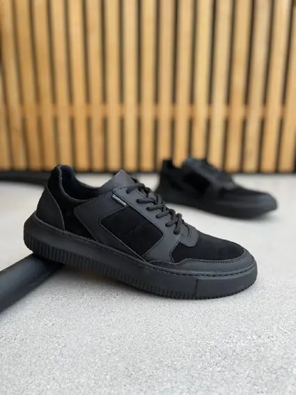 Кроссовки мужские кожаные черные с вставками замши фото 9 — интернет-магазин Tapok