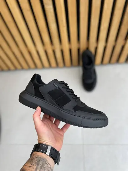 Кросівки чоловічі шкіряні чорні зі вставками замші фото 12 — інтернет-магазин Tapok