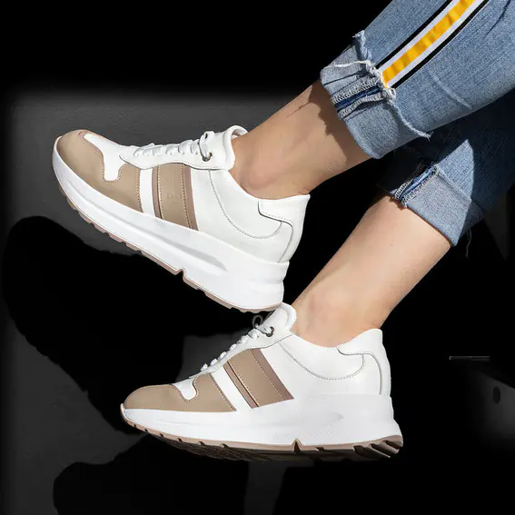 Кросівки жіночі шкіряні 4S 582009 Білі бежеві фото 1 — інтернет-магазин Tapok