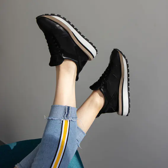 Кросівки жіночі шкіряні 4S 582023 Чорні фото 3 — інтернет-магазин Tapok