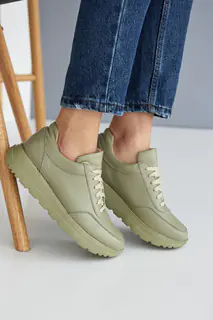 Жіночі кросівки шкіряні весна/осінь зелені Yuves 3011 Original