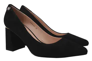 Туфли женские из натуральной замши на большом каблуке Черные Anemone 73-9DT