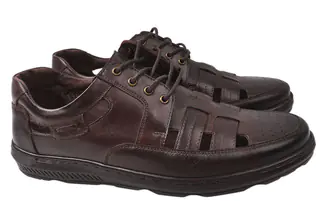 Туфлі чоловічі з натуральної шкіри на низькому ходу на шнурівці колір Кабір Pan 277-20/21LTCP