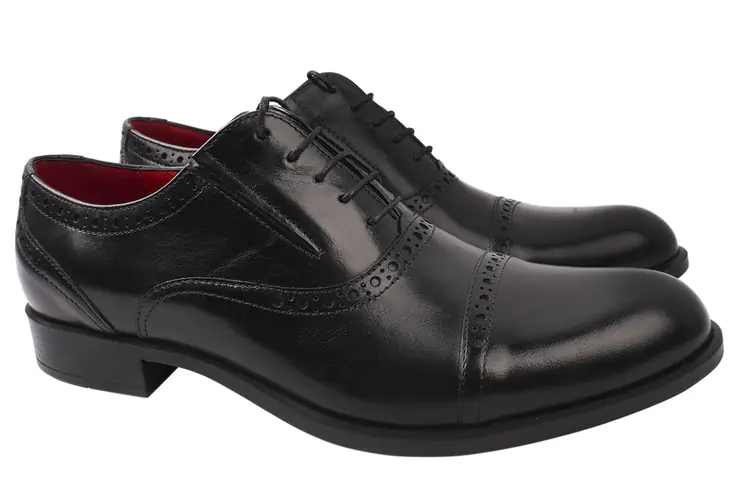 Туфли мужские из натуральной кожи на шнуровке на низком ходу Черные Fabio Conti 33-21DT фото 1 — интернет-магазин Tapok