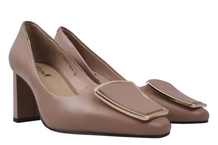 Туфли на каблуке женские Big Rope натуральная кожа цвет Бежевый 15-20DT фото 1 — интернет-магазин Tapok