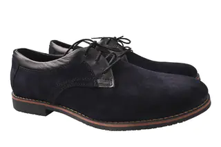 Туфлі чоловічі з натуральної шкіри на низькому ходу на шнурівку Сині Vadrus 234-20DT