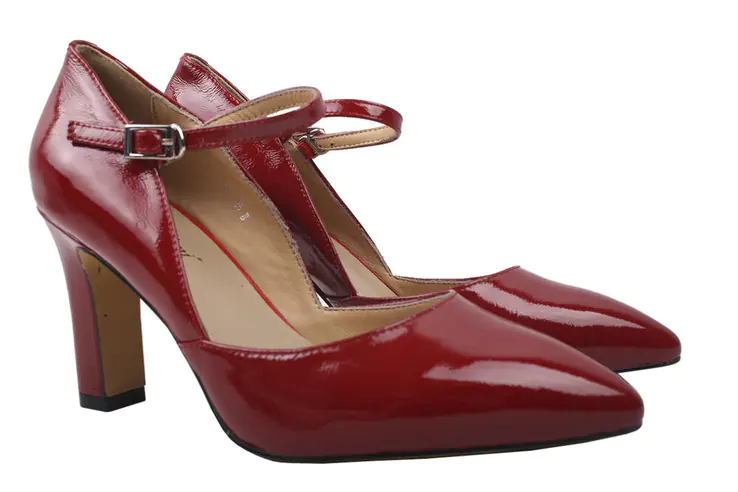 Туфли женские из натуральной лаковой кожи на большом каблуке Красные Angelo Vani 110-9DT фото 1 — интернет-магазин Tapok