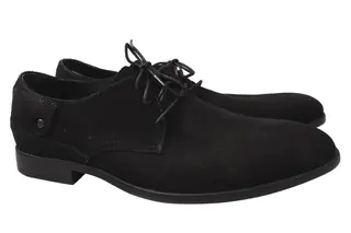 Туфлі чоловічі з натуральної замші на низькому ходу на шнурівку Чорні Vadrus 251-20DT