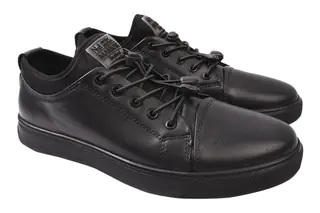 Туфли комфорт мужские из натуральной кожи на шнуровке на платформе Черные Marion 7-20DTC