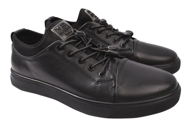 Туфли комфорт мужские из натуральной кожи на шнуровке на платформе Черные Marion 7-20DTC фото 1 — интернет-магазин Tapok