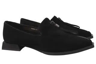 Туфли женские из натуральной замши на низком ходу Черные Brocoly 310-21DTC